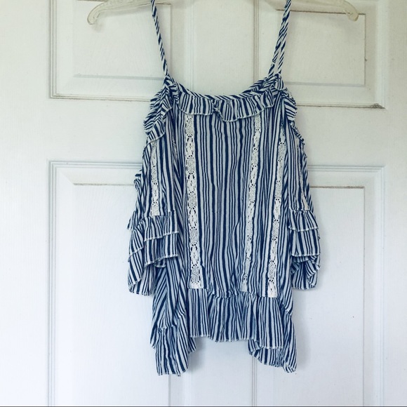 off the shoulder striped ruffle lace top - Picture 4 of 4